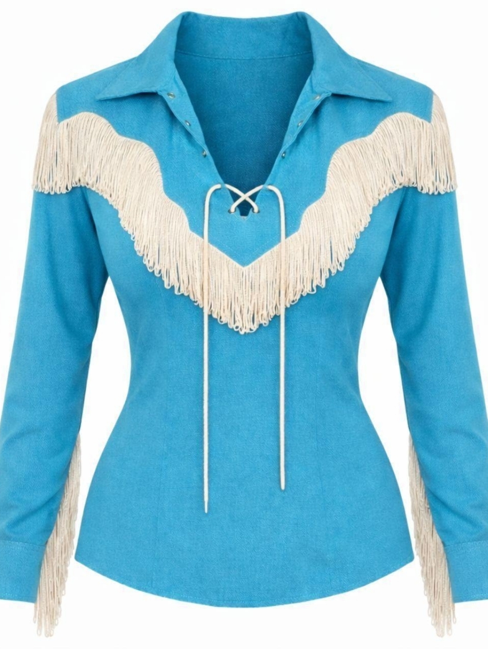 Western Fringe Blouse Vintage 1950s Small Blue Caravan